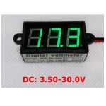 Digital voltmeter with green LEDs, 3.5 to 30 V, black case, 3-digit and 2-wire, waterproof